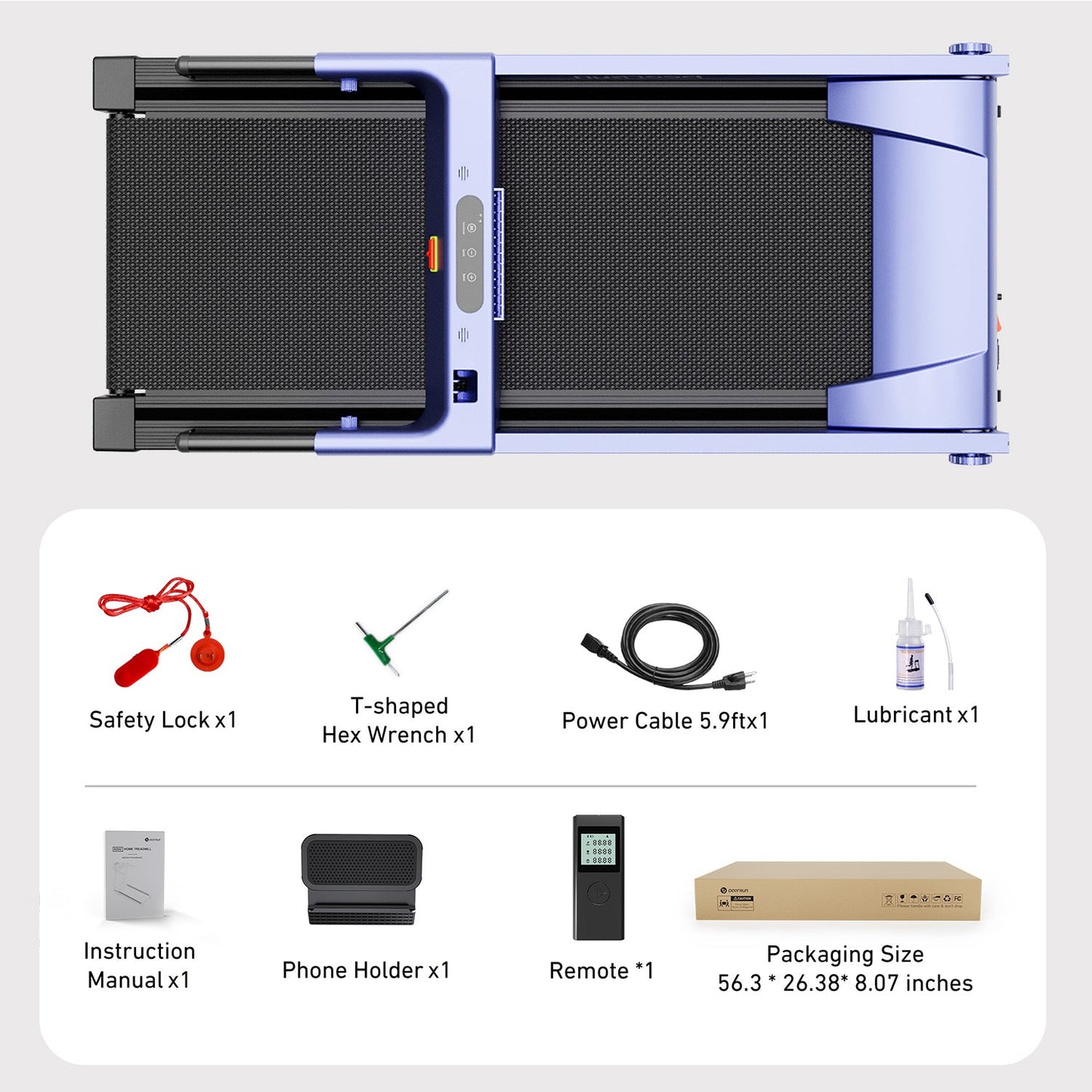 DeerRun A1 Pro Move+ 6% Incline Foldable Treadmill——Upgraded Chip & NFC Support | 350Lbs, 10mph Blue