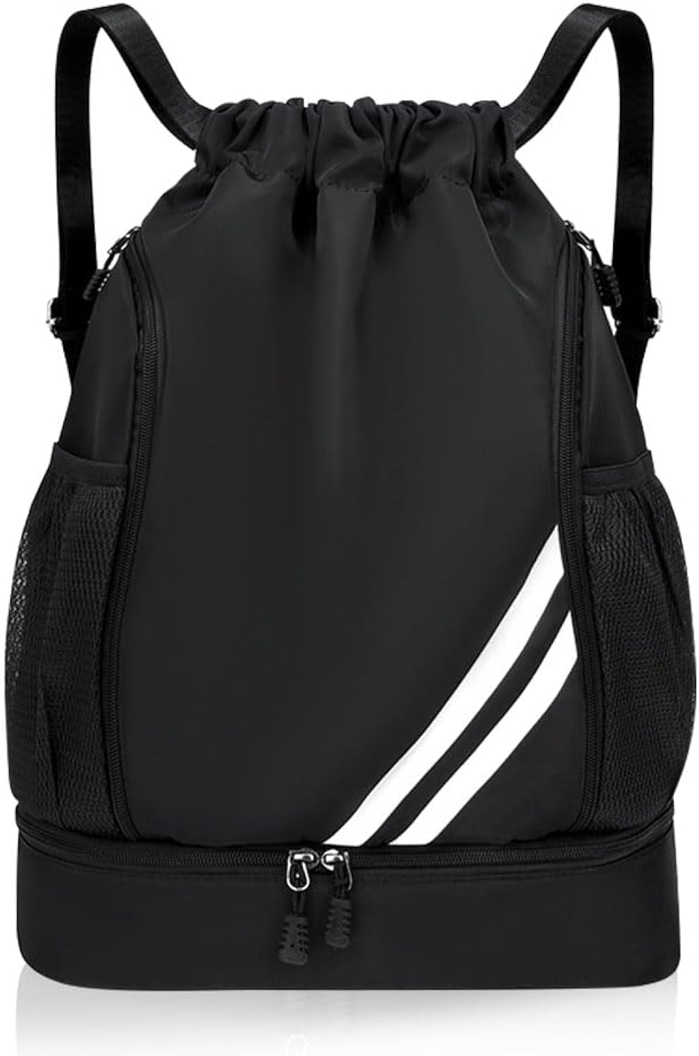 Ball Bag Drawstring Backpack, Sports Gym Bag with Shoes Compartment Side Mesh Pockets for Teens Women Men, Water Resistant String Bag