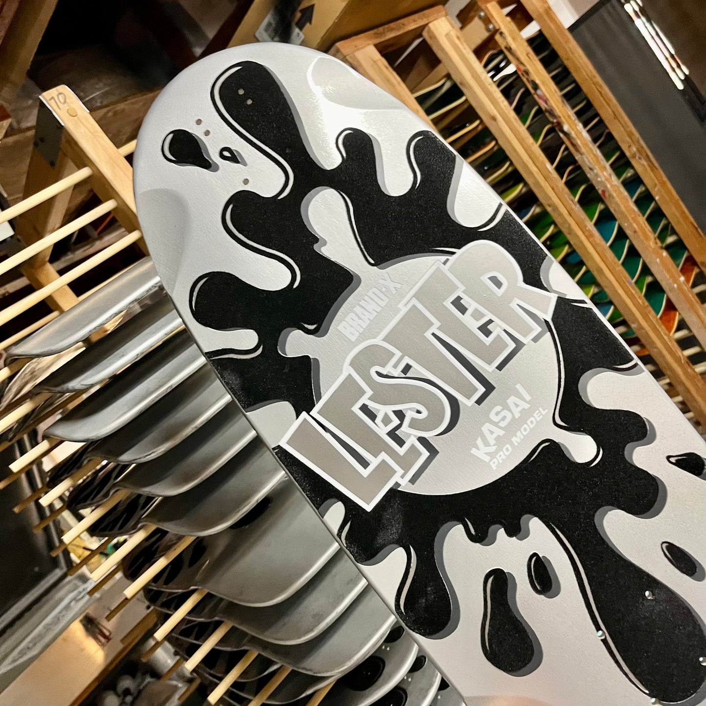 Lester Kasai 10”x30” HAND-PAINTED, METALLIC & FLOCKED Limited Edition, AUTOGRAPHED Deck (1 of 20)