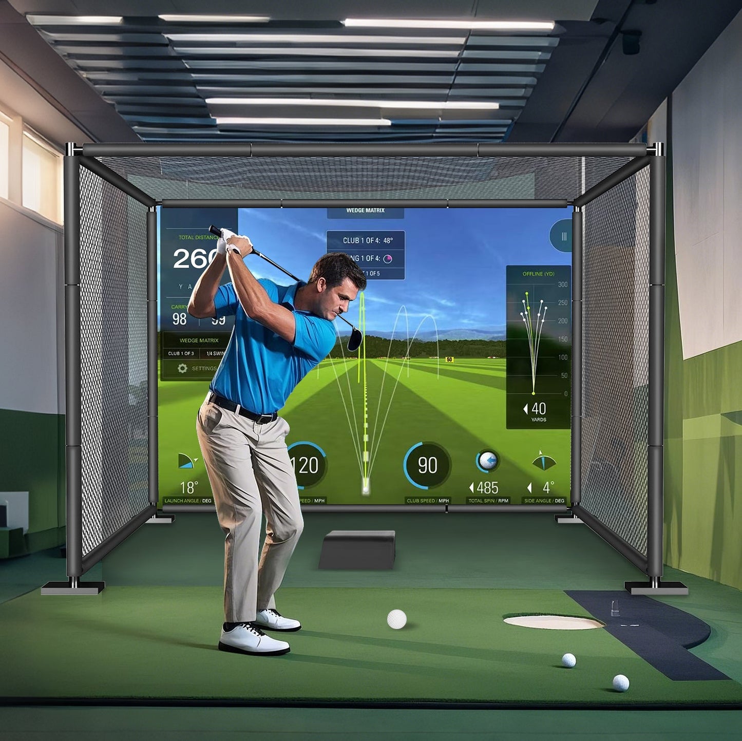 YUNIC Golf Driving Cage with Metal Frame and Simulator Impact Screen