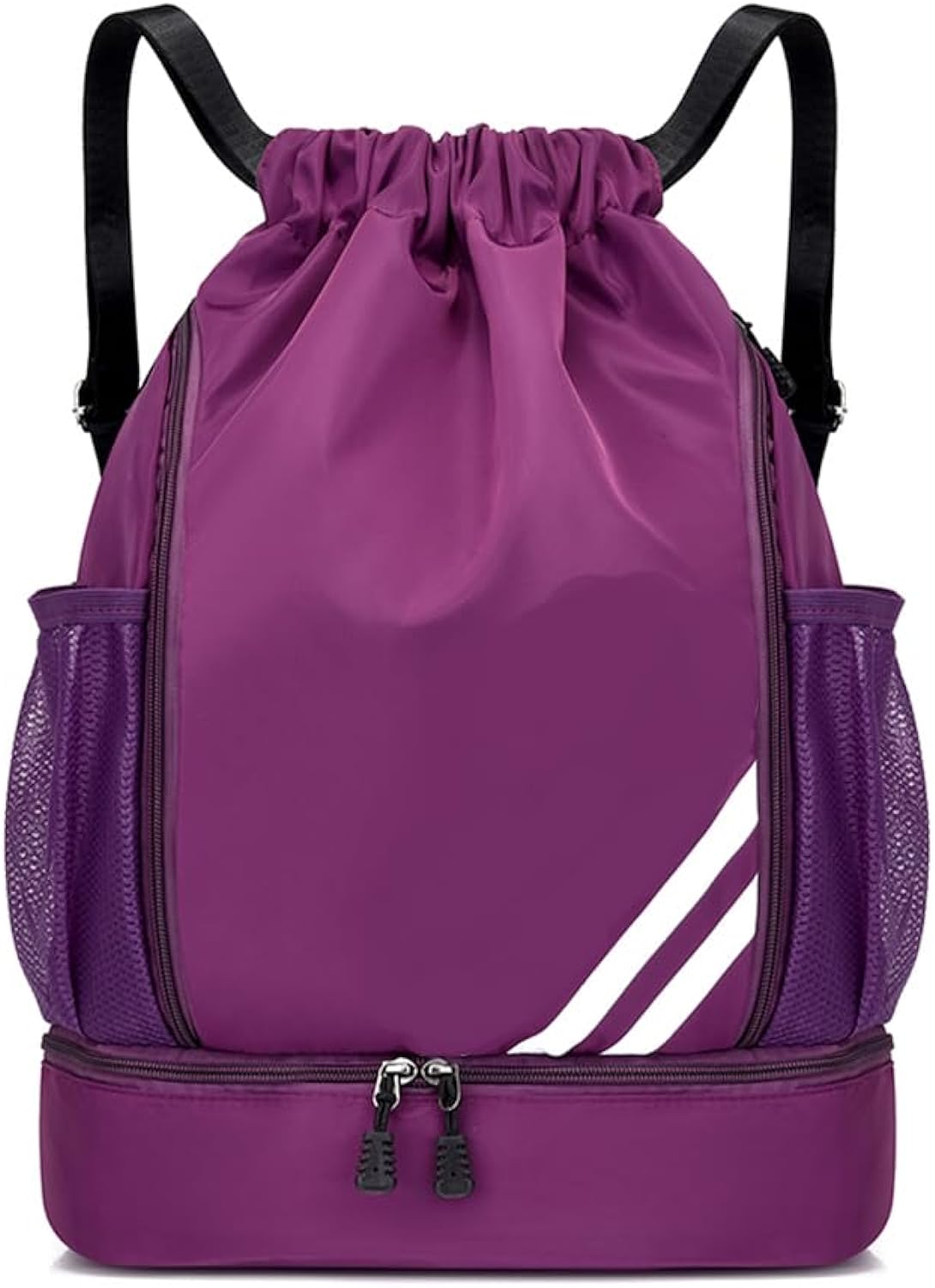 Purple BALL BAGS BOOK BAGS Drawstring Backpack, Sports Gym Bagwith Shoes Compartment Side Mesh Pockets for Teens Women Men, Water Resistant String Bag