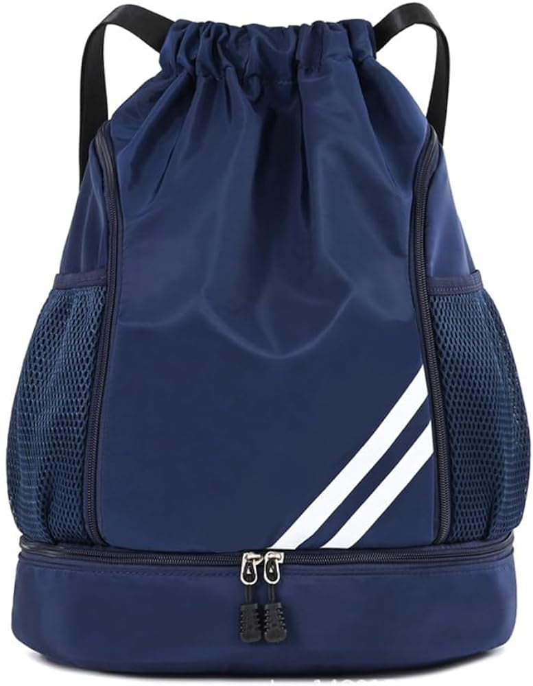 Ball Bag Drawstring Backpack, Sports Gym Bag with Shoes Compartment Side Mesh Pockets for Teens Women Men, Water Resistant String Bag