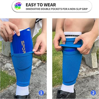 CCA SPORTSWEAR Soccer Shin Guards with Sleeves, Slip in Shinguards Soccer Shin Pads for 3-15 Years Old Boys Girls Child Teens