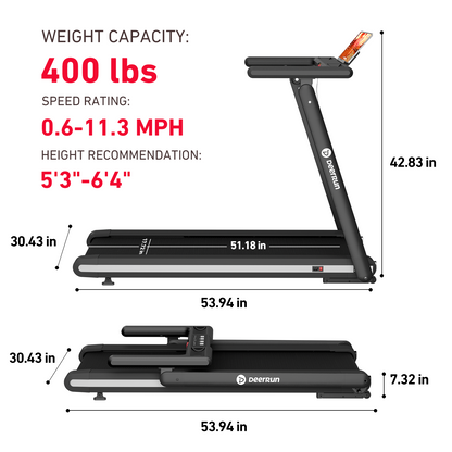 DeerRun X20 Treadmill with 15% Auto Incline Full Running Deck Treadmill | 400Lbs, 11.3Mph