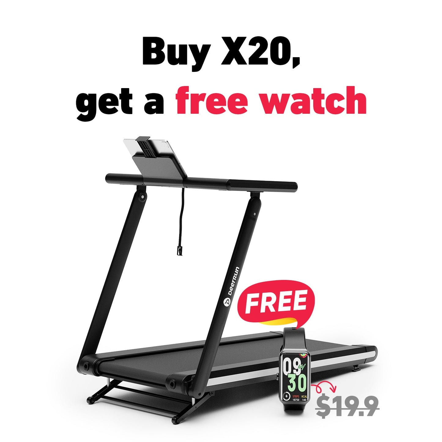 DeerRun X20 Treadmill with 15% Auto Incline Full Running Deck Treadmill | 400 lbs, 11.3 mph