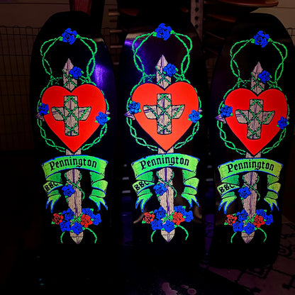 Bryan Pennington BBC GLOW-IN-DARK Crucifix HAND-PAINTED, LIMITED-EDITION Deck 10.3" x30.5" (1 of 10)