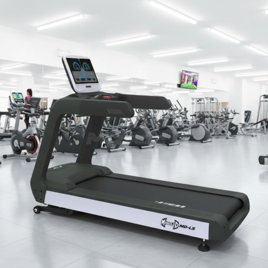 LED Screen Commercial Treadmill - Muscle D Fitness - Built in Fan - Adjustable Speed and Incline - Cup Holders