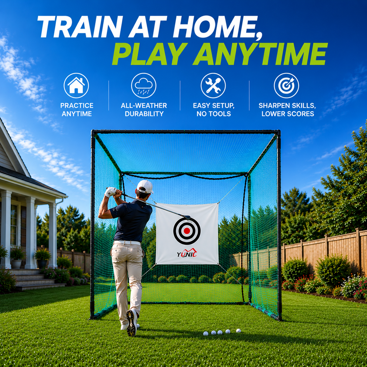 Cage de golf – Filet vert, dimensions multiples