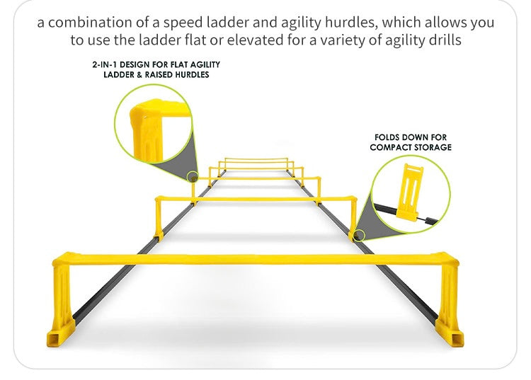 Adjustable 2 In 1  Agility Training Speed Ladder W/6 Rungs