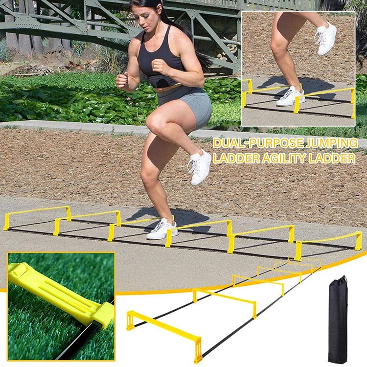 Adjustable 2 In 1  Agility Training Speed Ladder W/6 Rungs