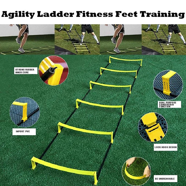 Adjustable 2 In 1  Agility Training Speed Ladder W/6 Rungs